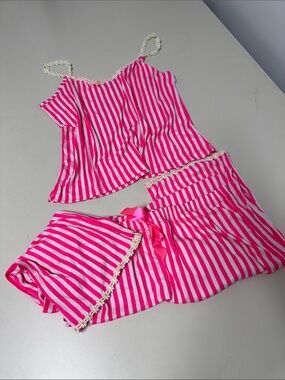 Striped Pink & White Daisy-Trim Pajama Set - Women's Sleepwear